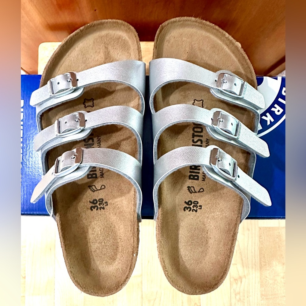 NIB Birkenstock Florida in Silver | Size 36